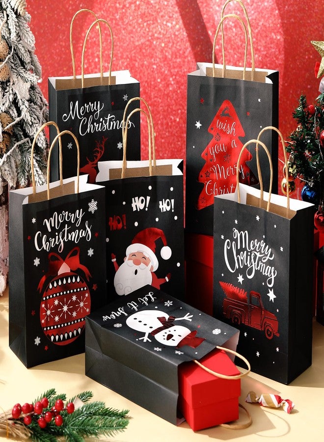 Containlol 24 Pcs Christmas Paper Gift Bags with Handles Foil Xmas Kraft Paper Favor Bags Christmas Treat Bags Black Gold Glitter Candy Goodie Bags for Holiday Party Favors Decor Supplies - Image 4